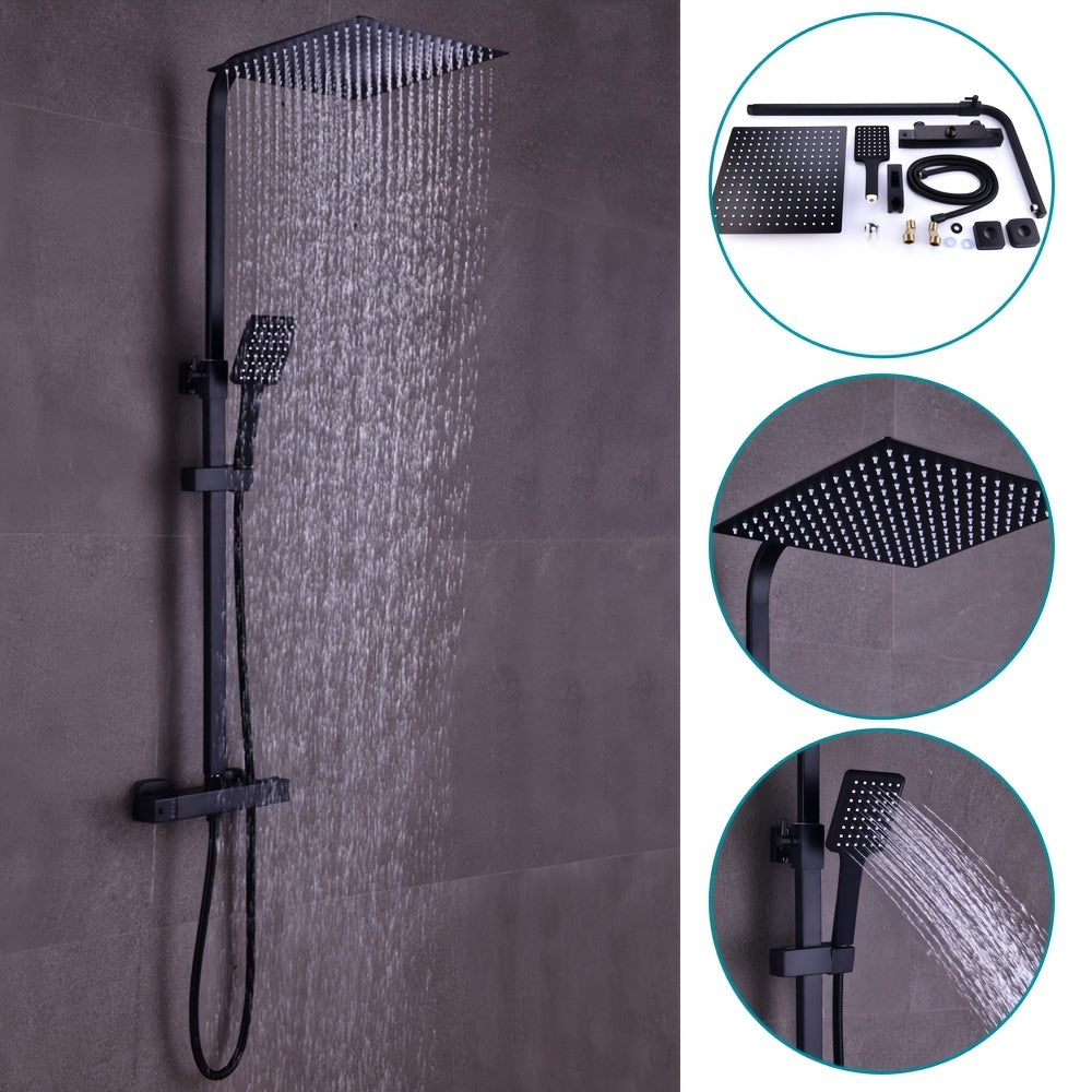Douchekolom Zwart – Douchepaneel – Regendouche – Thermostaatkraan – Handdouche – 30x30 cm Regendouche – Veilig Thermostaatventiel