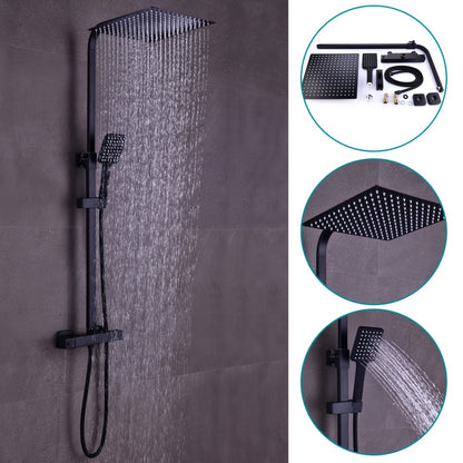 Douchekolom Zwart – Douchepaneel – Regendouche – Thermostaatkraan – Handdouche – 30x30 cm Regendouche – Veilig Thermostaatventiel
