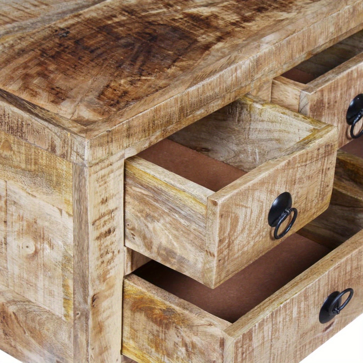 Salontafel – Koffietafel – Woonkamertafel – Bijzettafel – Eettafel – Ruw Mangohout – 70x70x40 cm – 5 Lades + Groot Opbergvak