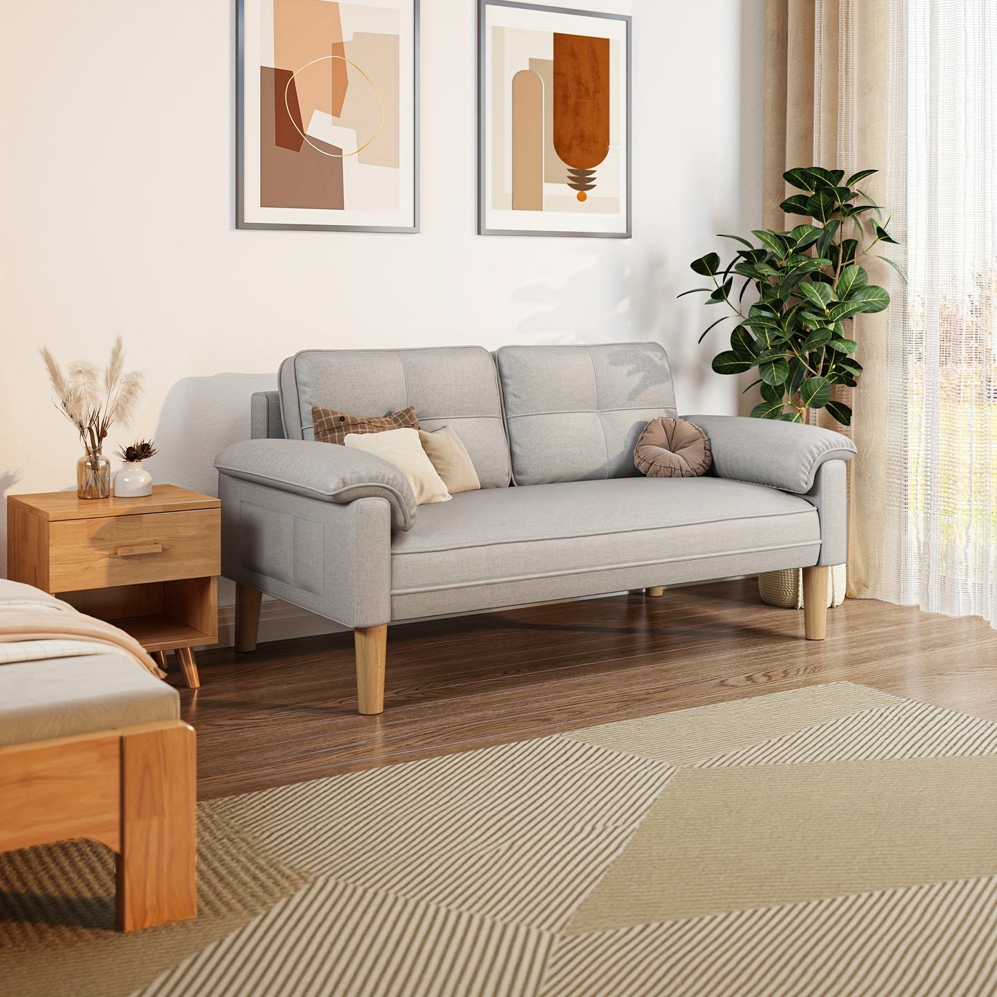 2-Zitsbank – Tweezitsbank – Sofa – Loveseat – Bankstel – Lichtgrijs – Compact en Comfortabel – Zijvak en Dikke Kussens