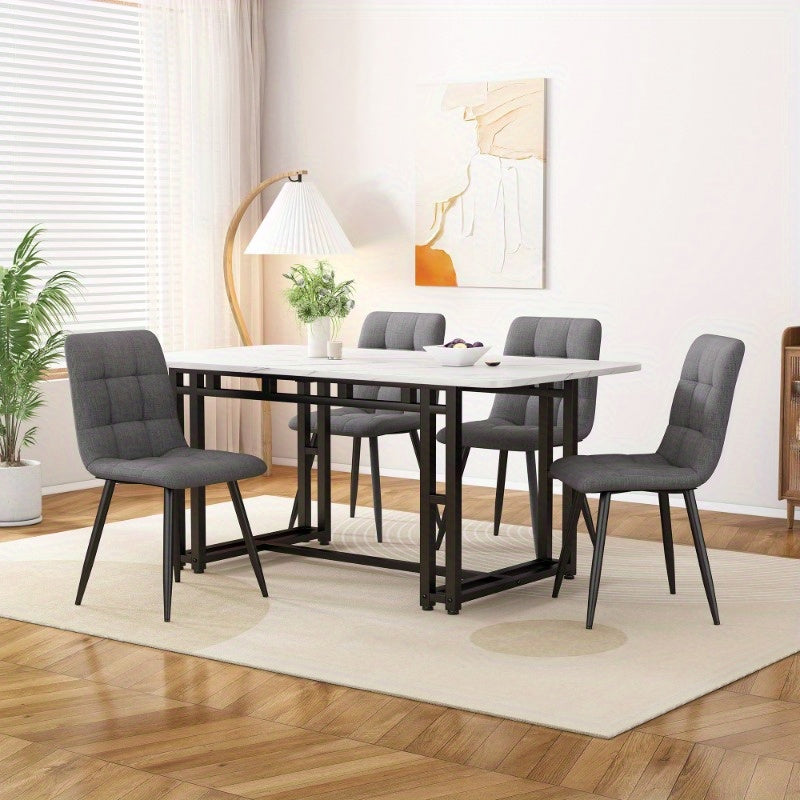Eetkamerset – Eettafel Set – Keukentafel Met Stoelen – Diningset – Tafel Met Stoelen – 120x70 cm Matzwart Metaal – Donkergrijze Linnen Bekleding