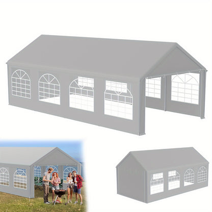 Partytent – Tuinkamer – Feesttent – Evenemententent – Grijze Partytent 4x8 meter – Stevig Gegalvaniseerd Stalen Frame – PE Dak Met Afneembare Zijwanden