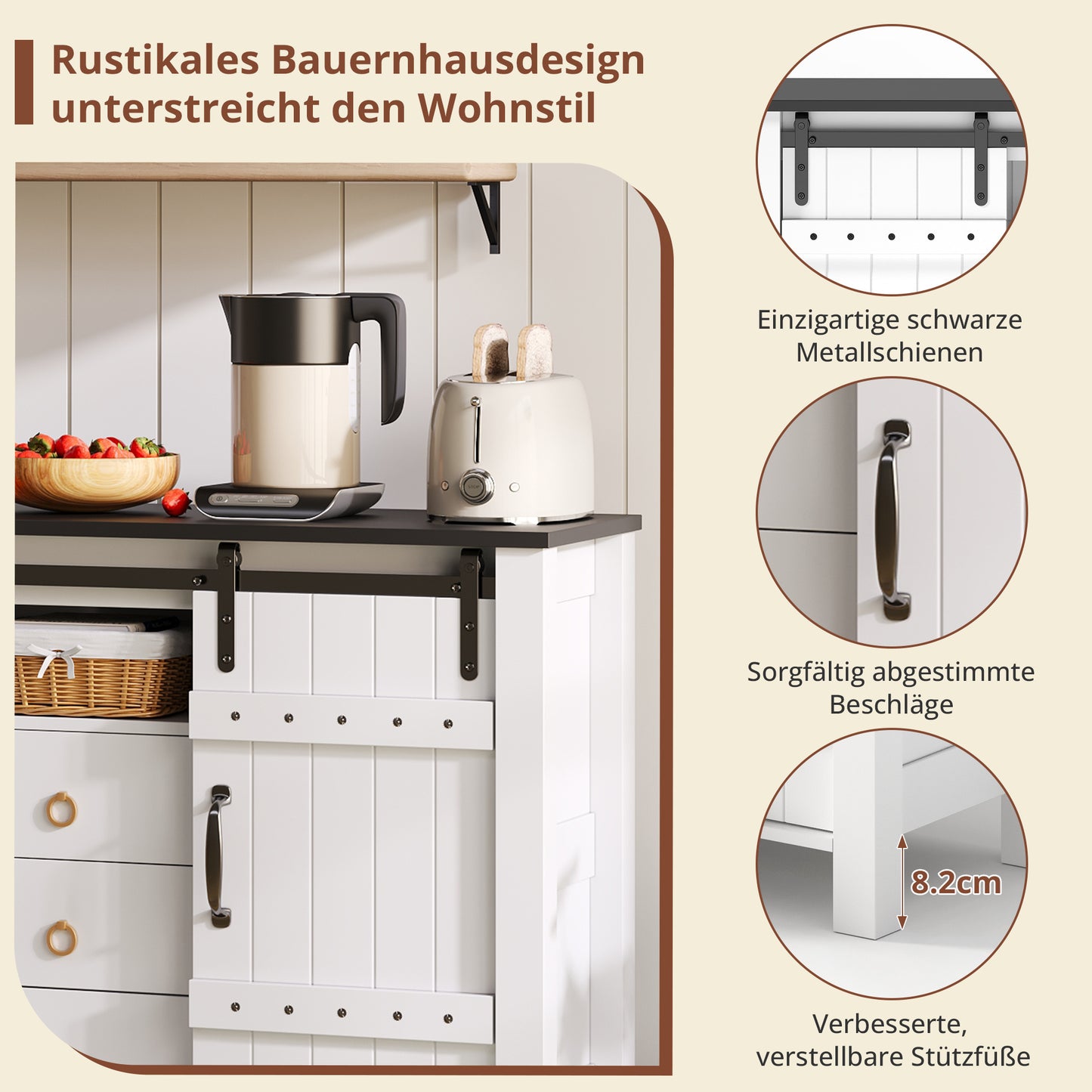 Buffetkastje – Buffetkast – Dressoir – Opbergkast – Sideboard – Wit Met Houten Accenten – 120x40x80 cm – MDF – Schuifdeuren En 3 Lades