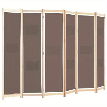 Kamerverdeler – Kamscherm – Ruimteverdeler – Scheidingswand – Panelenscherm – Bruin – 6 Panelen – 240 x 170 cm – Lichtgewicht Stof