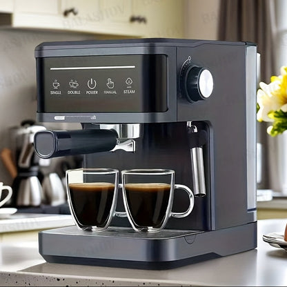 Espressomachine – Koffiemachine – Espressozetapparaat – Cappuccinomachine – Latte Maker – Semi-automatisch – 20 Bar Pomp – Ingebouwde Melkopschuimer Met Stoompijpje – Wit – Metaal Mat