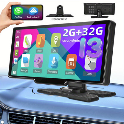 26.06 cm CarPlay Screen, 8-Core 2+32G Android 13.0 Portable Car Radio Compatible with CarPlay & Android Car Stereo, GPS, WIFI, Digital Receiver with Si-ri/ GOO-gle, GPS Navigation