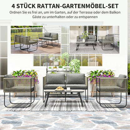 Tuinmeubelset Polyrattan – Loungeset Buiten – Tuinset Balkon – Outdoor Meubelset – Loveseat Fauteuils – Weerbestendig PE-Rattan – Verstelbare Poten Donkergrijs