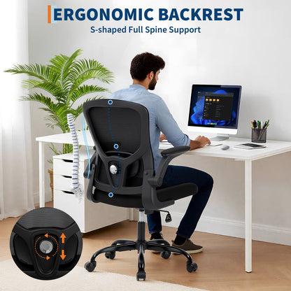 Ergonomische Bureaustoel – Kantoostoel – Statafelstoel – Bureaustoel Zwaar – Werkstoel – Zwart – Draagkracht Tot 160 kg – Verstelbare Lendensteun