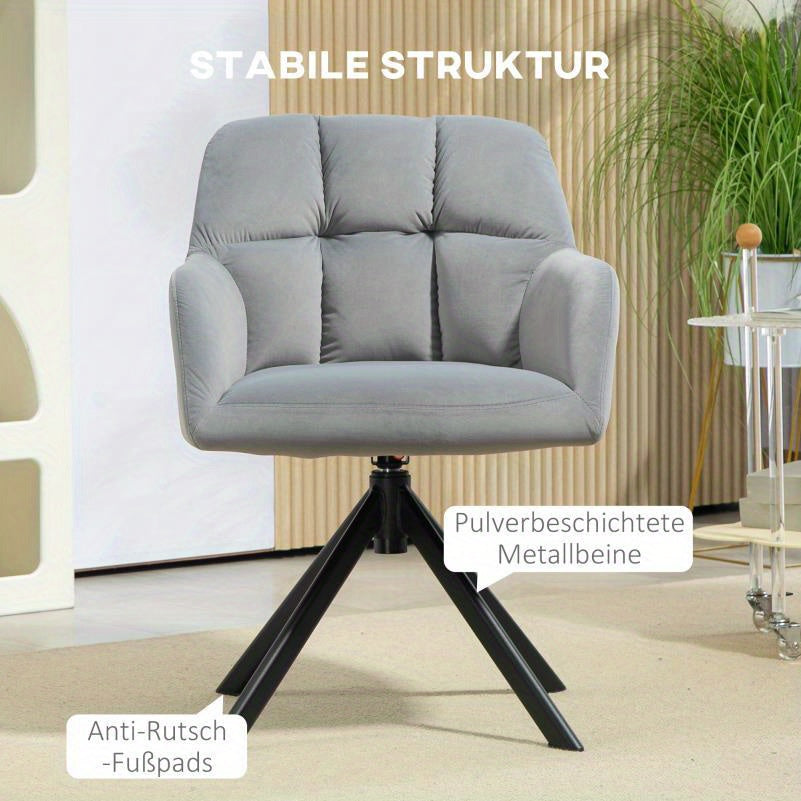 Draaifauteuil – Fauteuil – Loungestoel – Relaxstoel – Zithoekstoel – Grijze Velvet Bekleding – 360 Graden Draaibaar – Metalen Pootjes