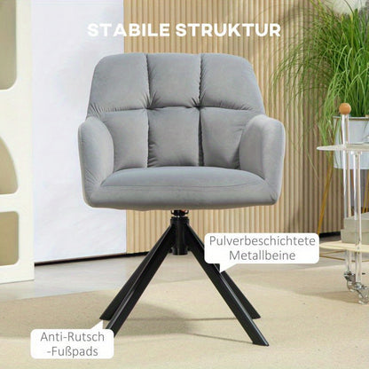 Draaifauteuil – Fauteuil – Loungestoel – Relaxstoel – Zithoekstoel – Grijze Velvet Bekleding – 360 Graden Draaibaar – Metalen Pootjes