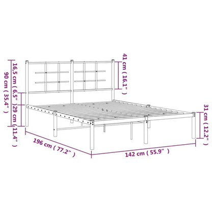 Bed Frame with Headboard Metal Black 135X190 Cm