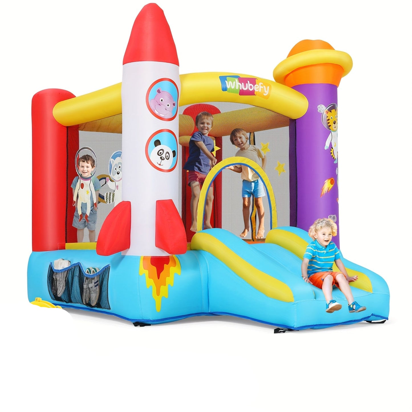 Springkasteel – Bouncy Castle – Opblaasbaar Speelhuis – Springkussen – Jumping Castle – Tropisch Jungle Design – Inclusief Elektrische Blaaspomp – Duurzaam Waterbestendig Materiaal