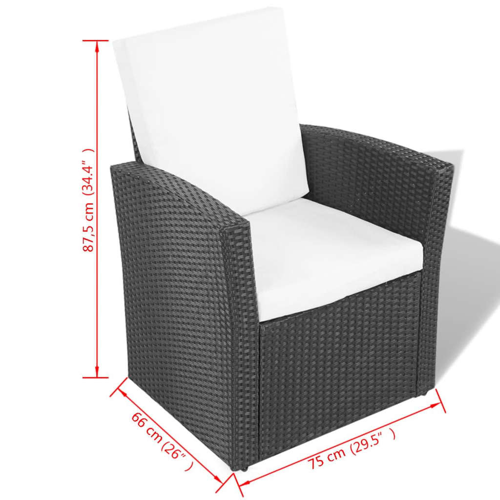 Loungeset – Tuinset – Rattan Loungeset – Buitenmeubel – Tuinmeubel – Weerbestendig Poly Rattan – Waterafstotende Kussens – Zwart – Glazen Tafelblad