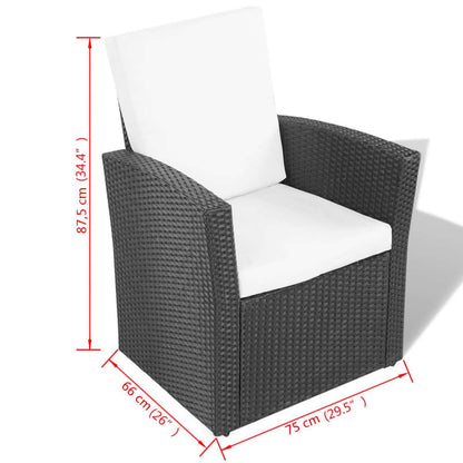 Loungeset – Tuinset – Rattan Loungeset – Buitenmeubel – Tuinmeubel – Weerbestendig Poly Rattan – Waterafstotende Kussens – Zwart – Glazen Tafelblad