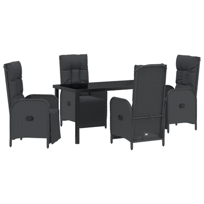 5-delige Tuinset – 5-delige Lounge Set – 5-delige Eethoek – 5-delige Balkonset – 5-delige Terrasmeubelset – Zwart – Weerbestendig Poly-Rattan – Afneembare Zachte Kussens