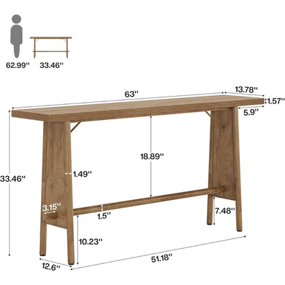 Moderne Sidetable – Haltafel – Wandtafel – Consoletafel – Meubel – Metalen Poten – 160 cm Lang – Natuurlijke Bruine Houtlook