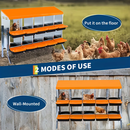 6/8/10-Hole Heavy-Duty Metal Chicken Nesting Boxes with Roll-On Egg Collection System, Ventilation Holes & Keylock Installation - All-Weather Durable Laying Boxes with Removable Trays & Egg Storage for Hens, Ducks, Geese - Ea