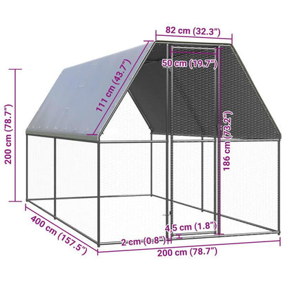 2x4x2m Stainless Steel Poulailler dFTextérieur - Durable Outdoor Shelter for Small Animals, Portable & Lightweight Design with Ventilation Grills, Easy Assembly, Sturdy Frame for Rabbits, Guinea Pigs, Hamsters, Small Animal