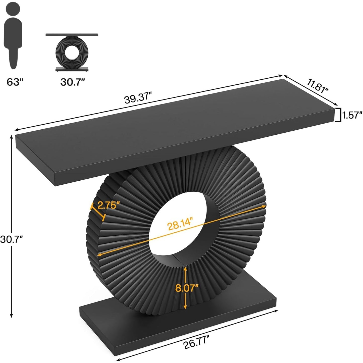 Modern Console Table with Geometric Base, 101.6 Cm, Wood, Entrance Table, Sofa Table, Narrow, Long, Contemporary Accent Table for Living Room, Entrance Area, Hallway, Black