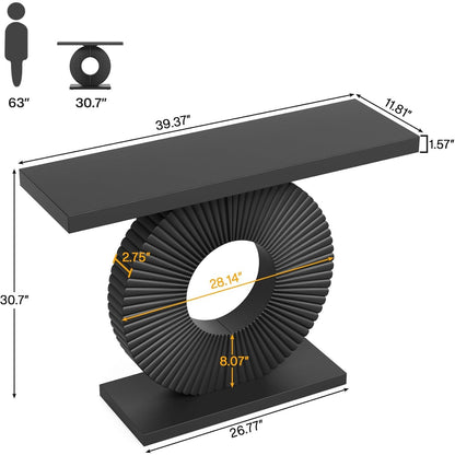 Modern Console Table with Geometric Base, 101.6 Cm, Wood, Entrance Table, Sofa Table, Narrow, Long, Contemporary Accent Table for Living Room, Entrance Area, Hallway, Black