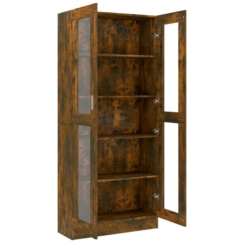 Modern Oak Wood Showcase Cabinet with Shutter Doors - 82.5x30.5x185.5cm Large Floor-Mounted Display Cabinet, No Electricity Needed