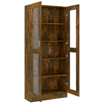 Modern Oak Wood Showcase Cabinet with Shutter Doors - 82.5x30.5x185.5cm Large Floor-Mounted Display Cabinet, No Electricity Needed