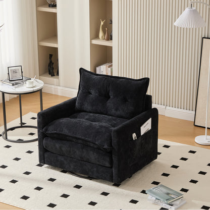 Loungestoel – Fauteuil – Relaxstoel – Draaistoel – Zitzak – 360° Draaibaar – Handmatig Verstelbare Rugleuning – Chenille Stof – Stevige Rugleuning