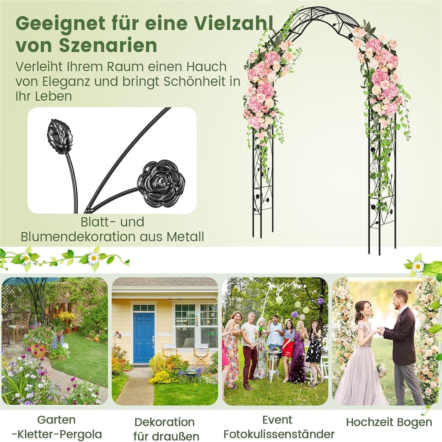Rozenboog – Tuinboog – Klimboog – Plantenboog – Klimsteun – Zwart Metaal – 150 x 40,5 x 251,5 cm – Twee Halve Bogen