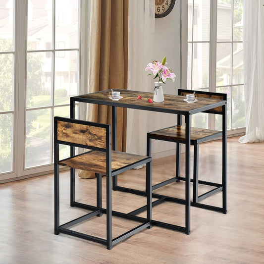 Compact eettafelset – Tafel met stoelen – Bistroset – Eethoek – Terrasset – Retro design – Stevig metalen frame – Non-slip voetpadden – Antique color