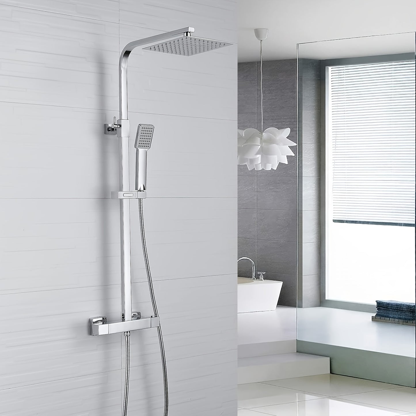 Thermostatische Doucheset – Regendouche – Handdouche – Douchepaneel – Badkamerkraan – Antiek Messing – Verstelbare Hoogte 70-120 cm – 8 Inch Regendouchekop