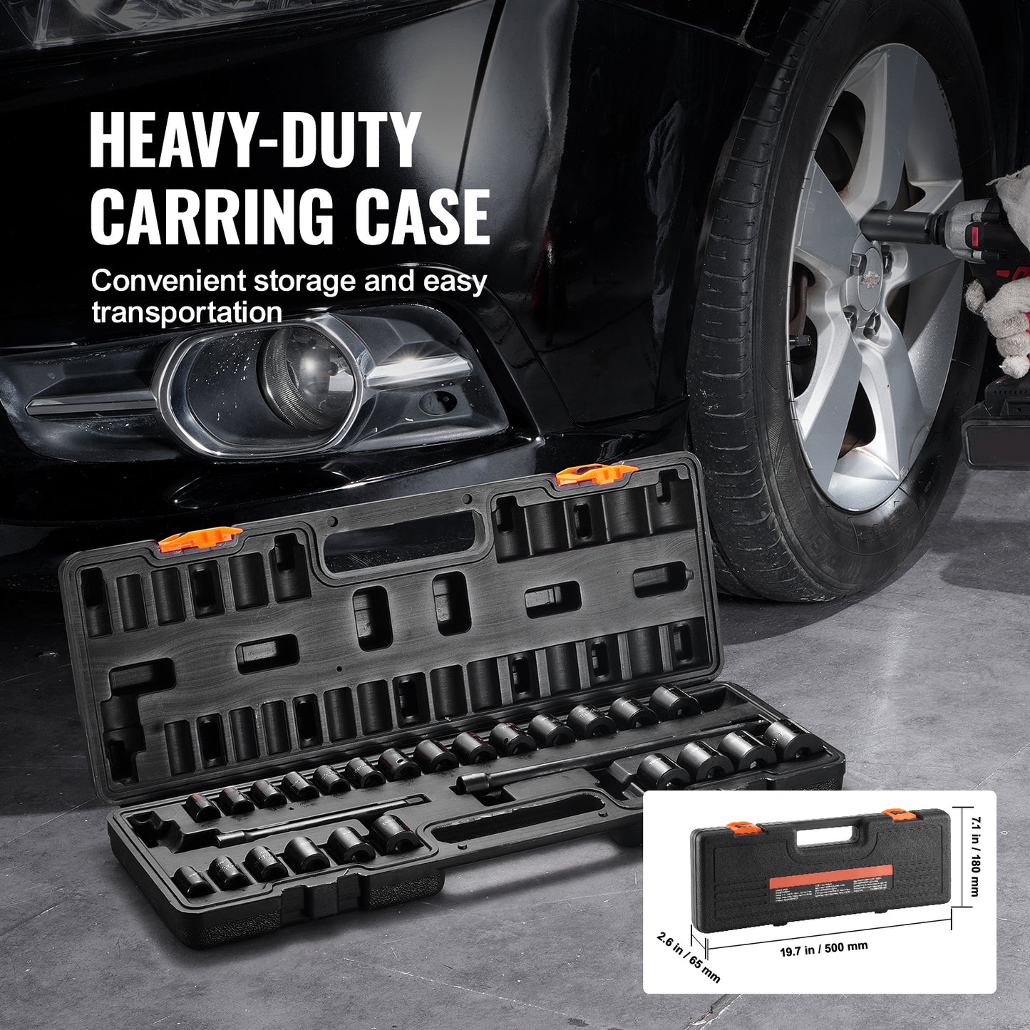 Slagmoersleutel Doppen Set – Slagmoersleutel Bits – Ratelsleutel Set – Sockets Gereedschap – 6-Punts Ontwerp – 29-Delig Met Metalen Opbergtrolley – Duurzaam Gelegeerd Staal