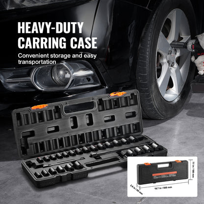 Slagmoersleutel Doppen Set – Slagmoersleutel Bits – Ratelsleutel Set – Sockets Gereedschap – 6-Punts Ontwerp – 29-Delig Met Metalen Opbergtrolley – Duurzaam Gelegeerd Staal