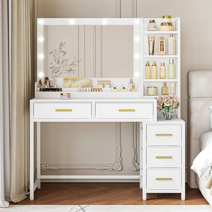 Kaptafel – Make-up Tafel – Dressing Table – Vanity Table – Toilet Tafel – Wit – Grote Spiegel – 5 Lades & 5 Open Vakken – Compact & Functioneel – 40x110x141 cm