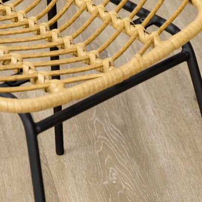 2-Piece Boho-Style Dining Chairs, Accent Chair, PE Rattan, 44 cm x 58 cm x 85 cm, Natural + Yellow