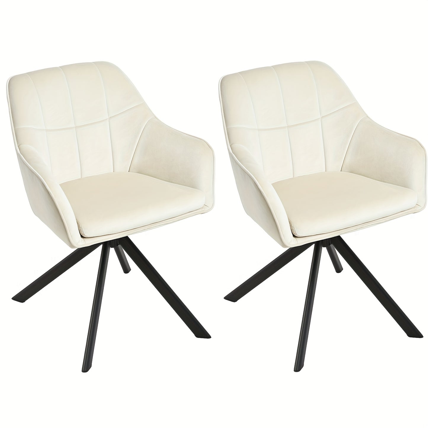 360° Draaistoel – Bureaustoel – Eetkamerstoel – Draaibare Stoel – Comfortabele Stoel – Met Armleuningen – Memory Foam Zitting – Metalen Frame – Crème 2-Delige Set