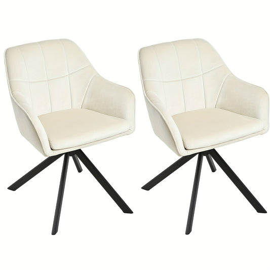 360° Draaistoel – Bureaustoel – Eetkamerstoel – Draaibare Stoel – Comfortabele Stoel – Met Armleuningen – Memory Foam Zitting – Metalen Frame – Crème 2-Delige Set