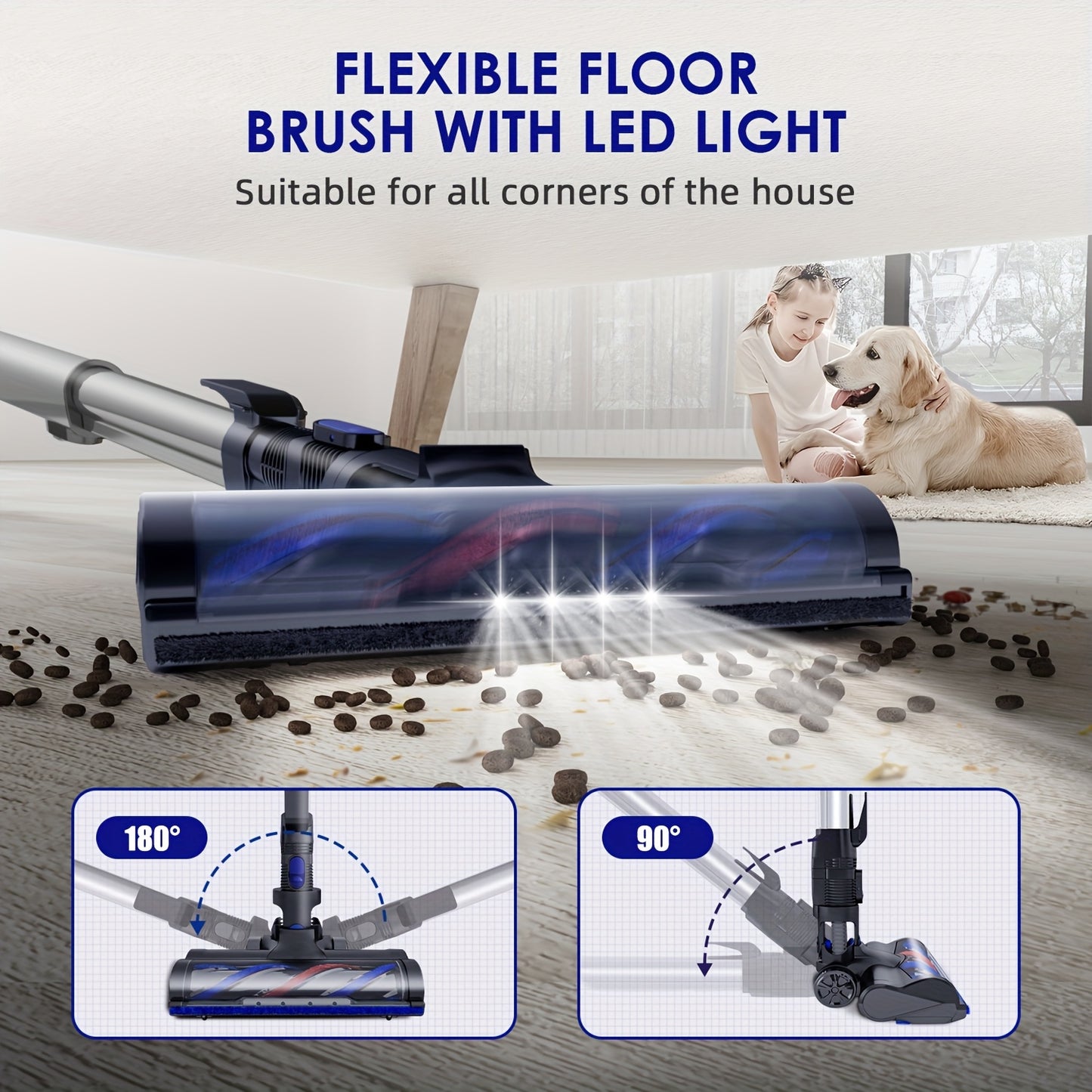 Cordless Vacuum Cleaner 42000pa- Versatile 8-in-1 Upright Vacuum Cleaner- Brushless Motor - 55 Minute Auto Run - Removable Battery.