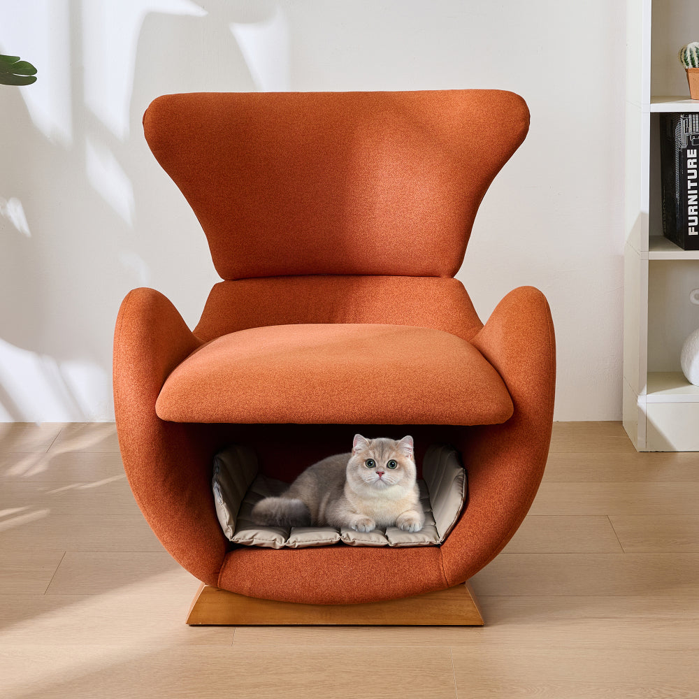 Huisdiersofa – Huisdierenbed – Kattensofa – Kattenstoel – Hondenbed – Comfortabel Foamkussen – Krasbestendige Stof – Compact Baksteenrood – Stevig Houten Frame