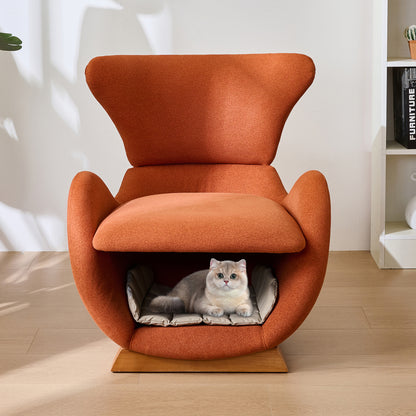 Huisdiersofa – Huisdierenbed – Kattensofa – Kattenstoel – Hondenbed – Comfortabel Foamkussen – Krasbestendige Stof – Compact Baksteenrood – Stevig Houten Frame