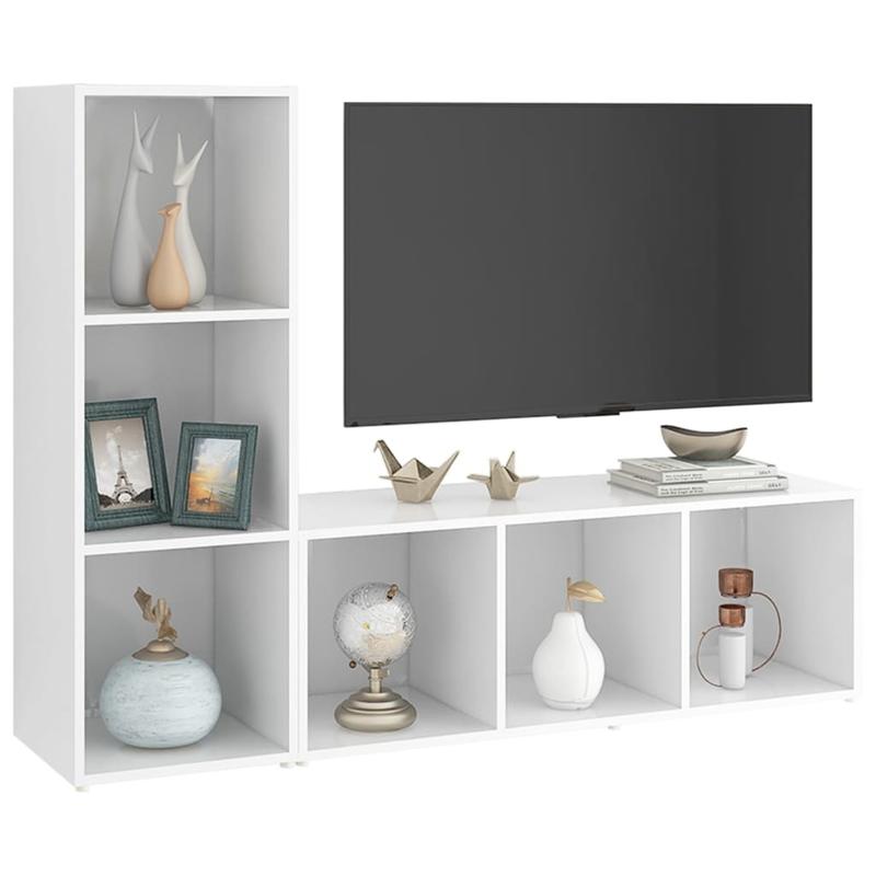 2pcs White Modern Minimalist Floating TV Stand with Storage Shelves - Heavy-Duty Hardwood Construction, Space-Saving Wall-Mounted Media Console, Freestanding or Wall-Mounted, No Batteries/Electricity Required, Easy Assembly f
