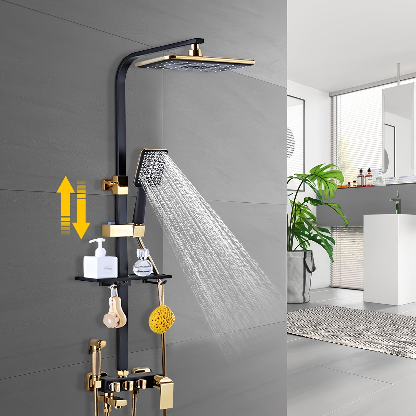 Regendouchekop – Regendouche – Douchekop – Hoofddouche – Handdouche – Thermostatisch – Koper & RVS – Mat Goud