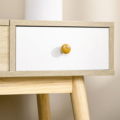 Make-up tafel – Kaptafel – Schminktisch – Vanity tafel – Make-up bureau – Scandinavisch design – Inklapbare spiegel – 2 laden – Natuurlijk hout – 100x45x118 cm
