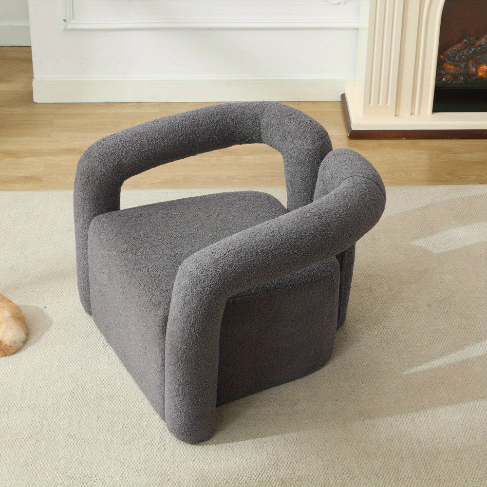 Leesstoel – Fauteuil – Relaxstoel – Loungefauteuil – Zetel – Sherpa Stof – Memory Foam Vulling – Breed Armleuningontwerp – Grijs