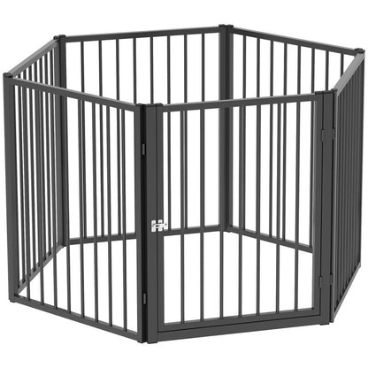 Puppy Playpen, Foldable Portable Dog Playpen, Steel Puppy Playpen, Lockable Door, Weather , Black