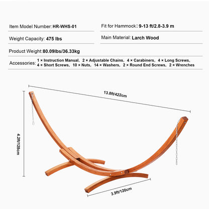 Houten Hangmatstandaard – Hangmat Frame – Houten Standaard – Boogvormige Steun – Outdoor Relaxstoel – Voor Hangmatten 270-400 cm – Verstelbare Hoogte – Draagkracht 215 kg