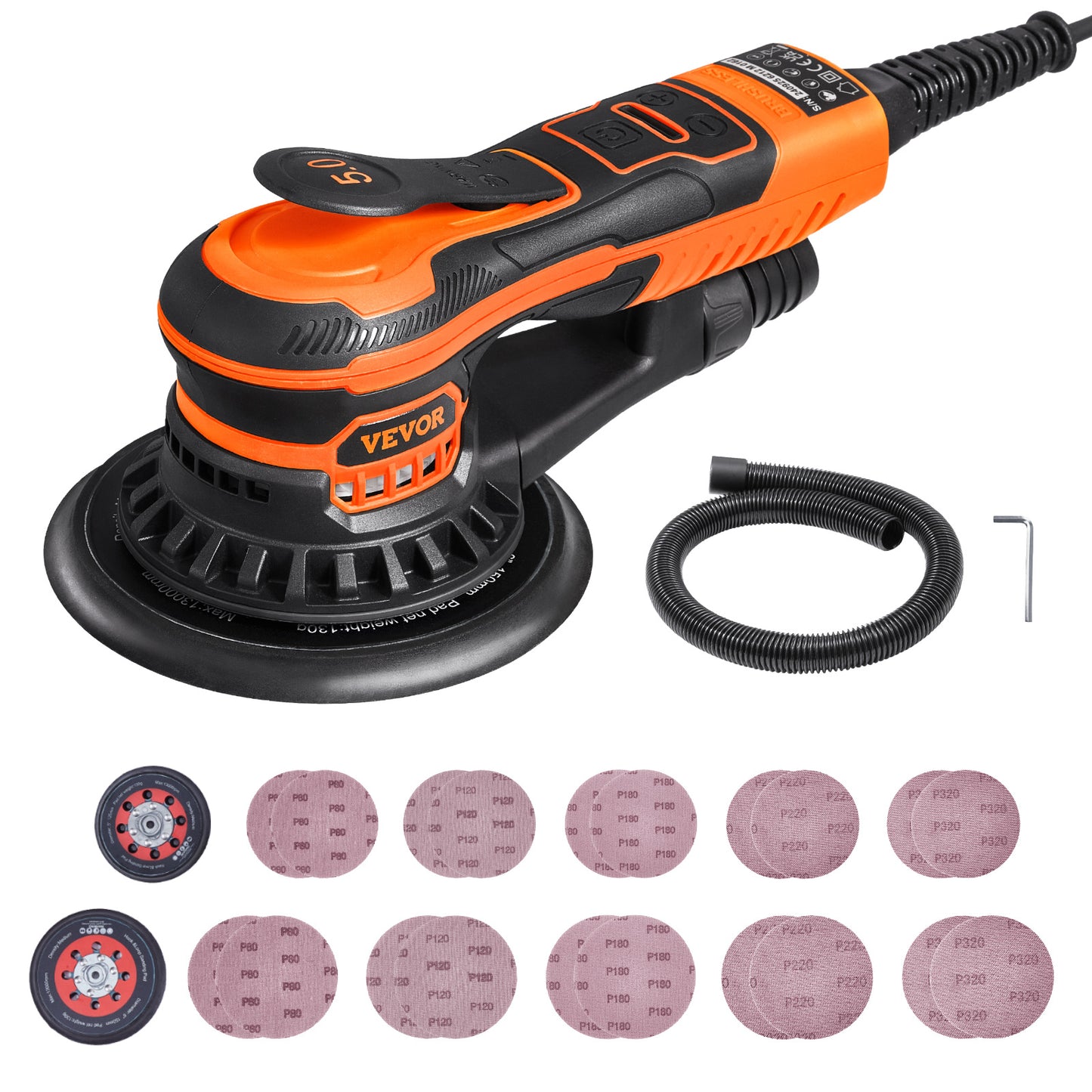 Excentrische Schuurmachine – Excenterschuurmachine – Orbitaalschuurmachine – Schuurapparaat – Schuurmachine – 5 & 6 Inch Schuuroppervlak – 350W Borstelloze Motor – Variabele Snelheidsregeling 4000-10.000 RPM