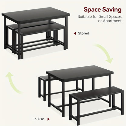 Bar Tafel Set – Bistro Set – Bar Meubel – Eettafel Set – Compact Meubel – Ruimtebesparend Design – Drie-Laagse Opbergruimte – Grijs MDF & Metaal