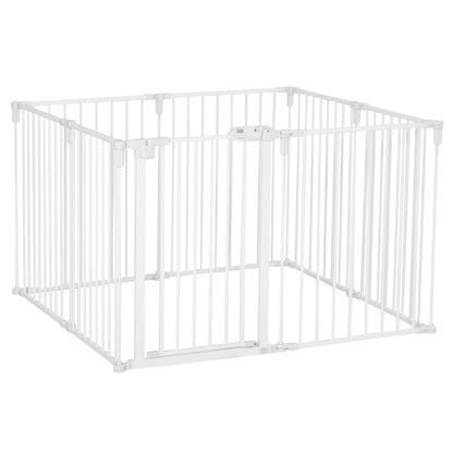Hondenren – Puppyren – Dierenren – Hondenkennel – Speelren – Wit Gelakt Metaal – 8 Panelen 60x76 cm – Met Veilig Deurtje & Opvouwbaar