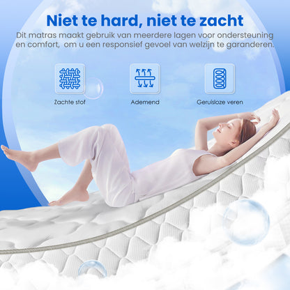 Mattress 90X200 Cm, Pocket Spring Mattress, 22 Cm Thick, 7-Zone Design, Including Free Mattress Topper, Quiet Pocket Springs, Noise-Reducing And Without Disturbance.