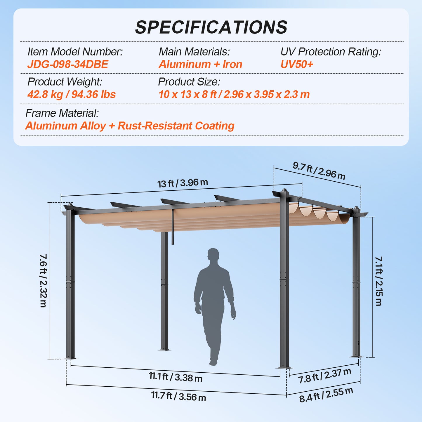 Pergola – Overkapping – Zonnescherm – Tuinoverkapping – Uitschuifbare Luifel – Aluminium Frame – 3x4 Meter – Beige